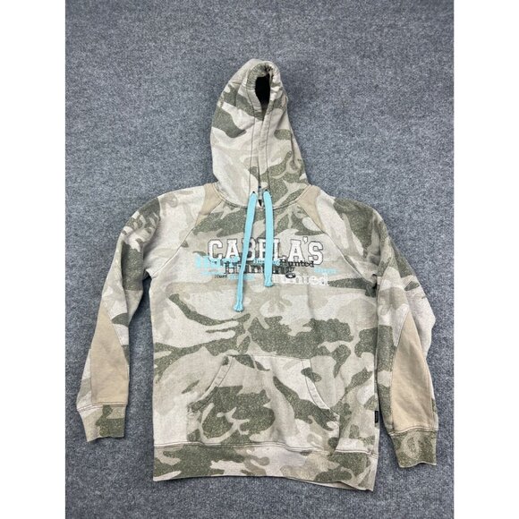 Cabela's Sweatshirt Women's S Green Blue Camouflage Hooded Pocket Hunting - Picture 1 of 6